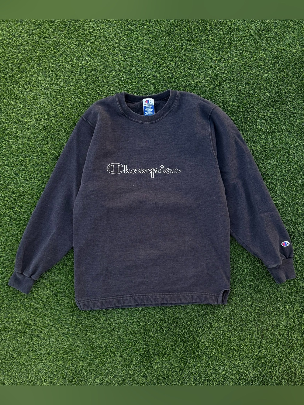 Vintage 90s Champion Sweatshirt Embroidered Script Logo Black Crewneck Sz Medium